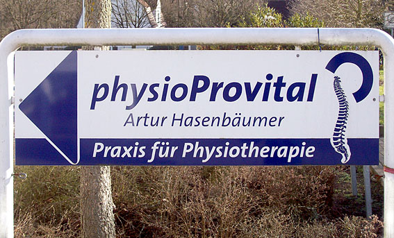 Eingangsschild der Physiotherapiepraxis physioProvital, Antaresstraße 6, 33739 Bielefeld